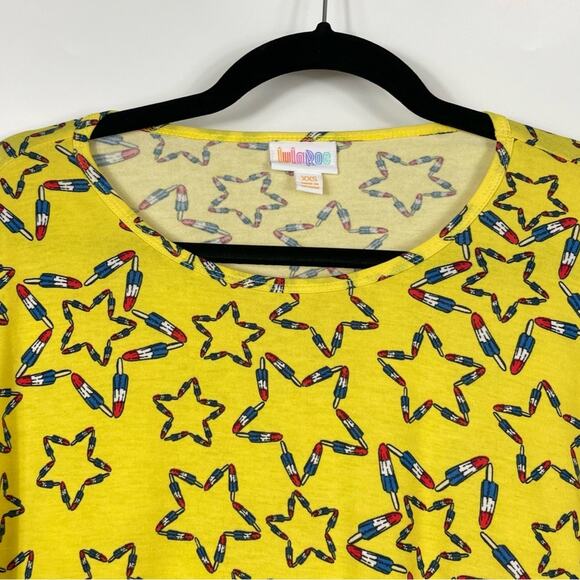 Lularoe Irma Tunic Women's XXS Novelty Popsicle Star Print Patriotic Yellow - Picture 3 of 11